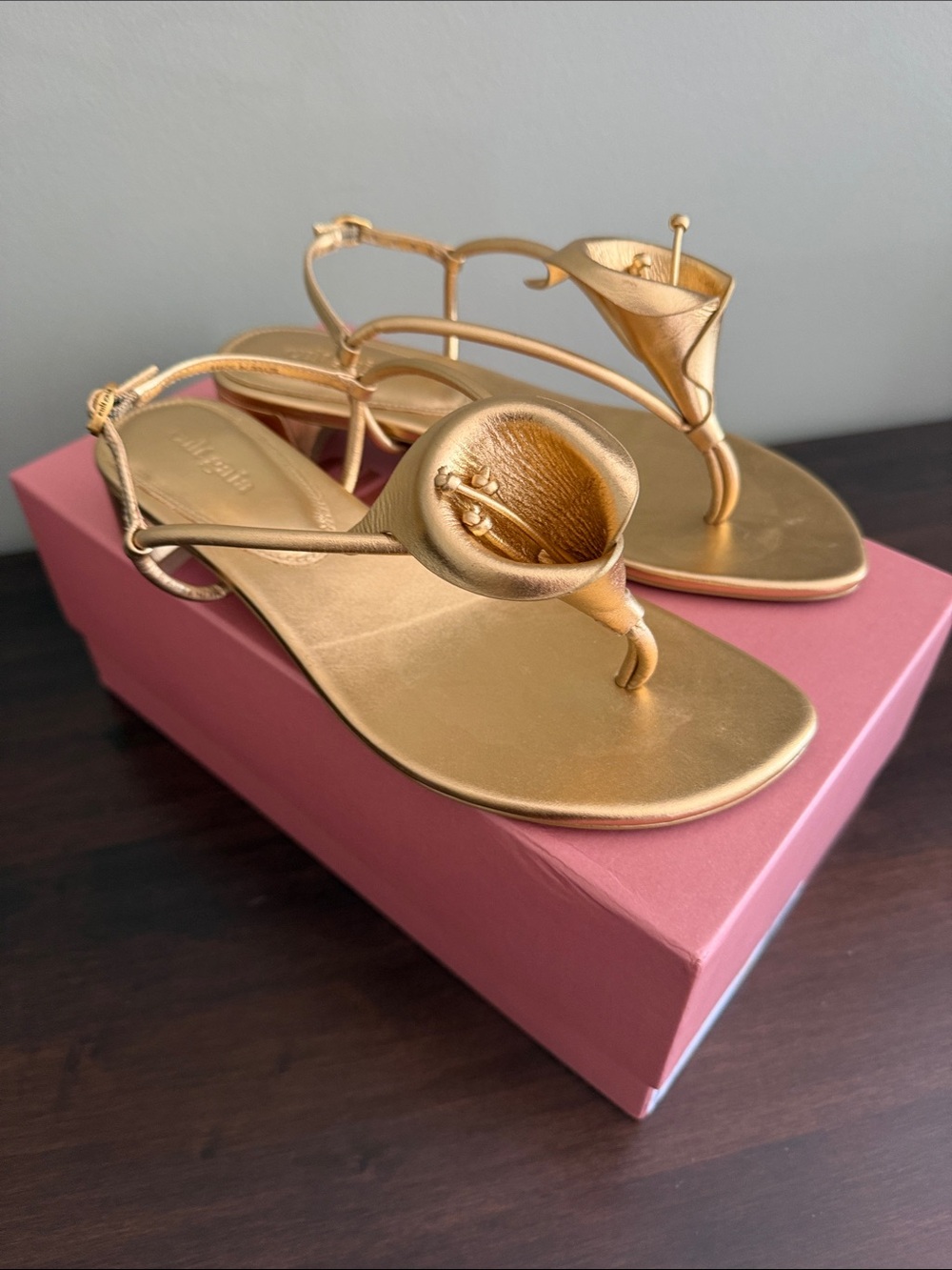 Brand New! Cult Gaia Lila Gold Metallic Women's Slingback Thong sandals